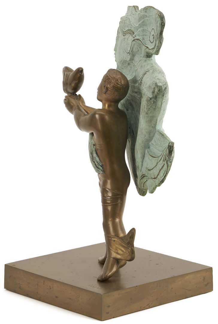 Lot 746: Alvar Bronze Sculpture, Boy with Dove, “Comencament”