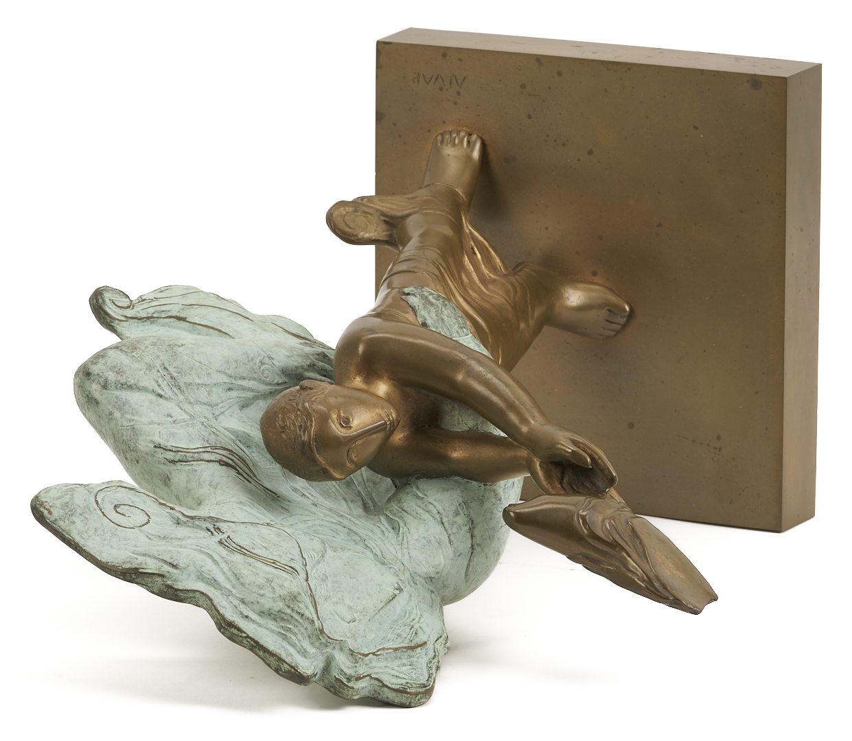 Lot 746: Alvar Bronze Sculpture, Boy with Dove, “Comencament”