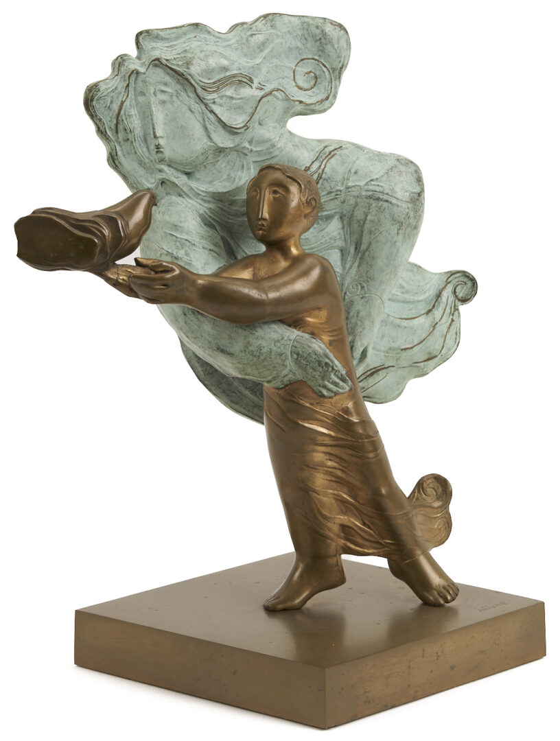 Lot 746: Alvar Bronze Sculpture, Boy with Dove, “Comencament”