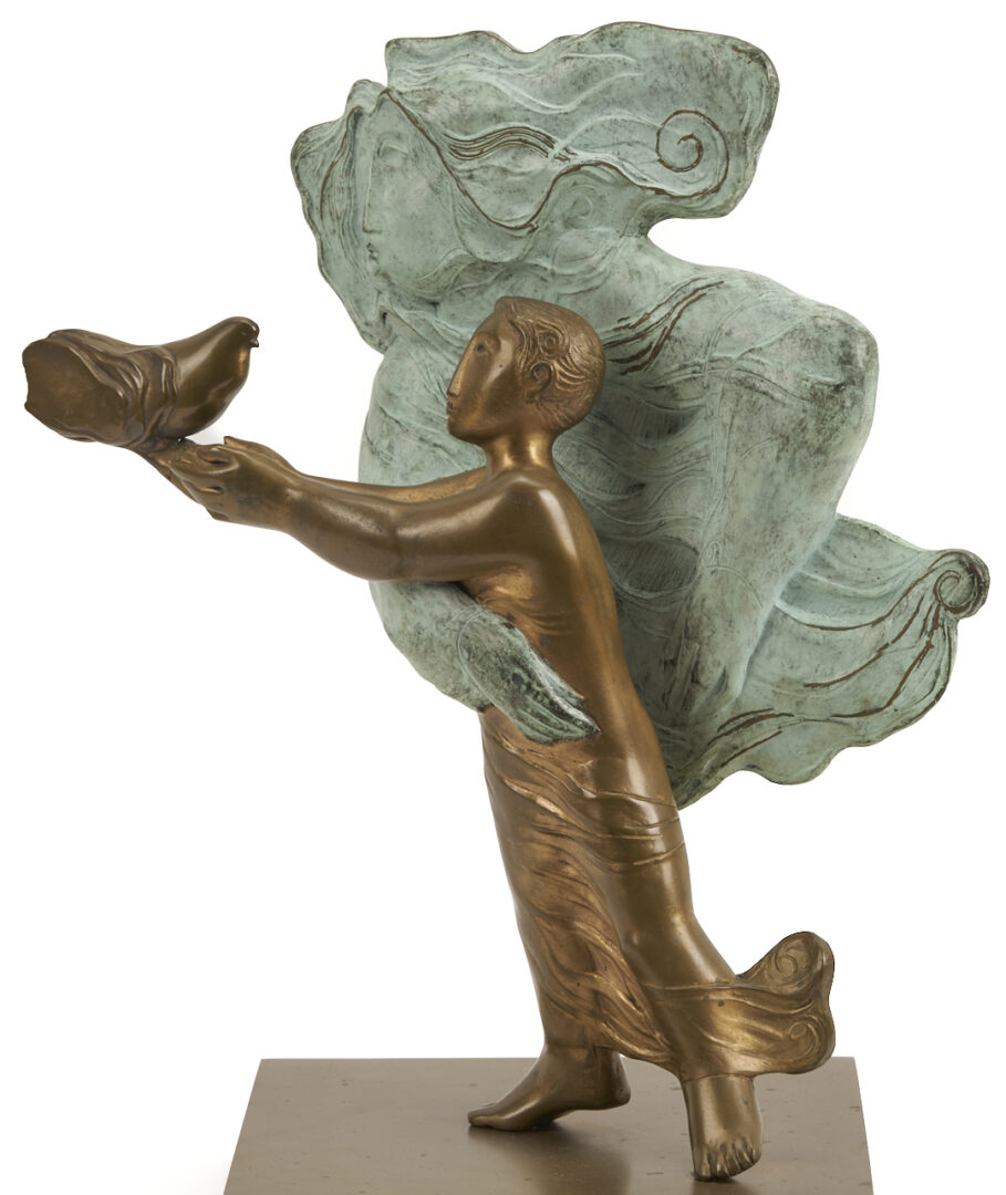 Lot 746: Alvar Bronze Sculpture, Boy with Dove, “Comencament”