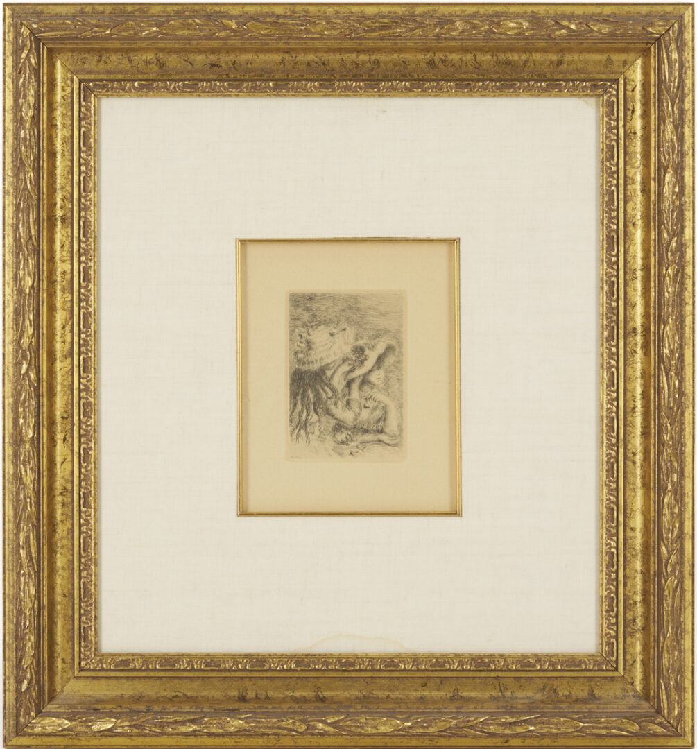 Lot 747: 2 Impressionist Etchings: Manet, Chat et les Fleurs & Renoir, Le Chapeau Epingle