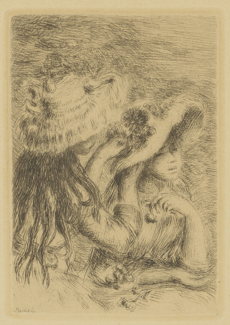 Lot 747: 2 Impressionist Etchings: Manet, Chat et les Fleurs & Renoir, Le Chapeau Epingle