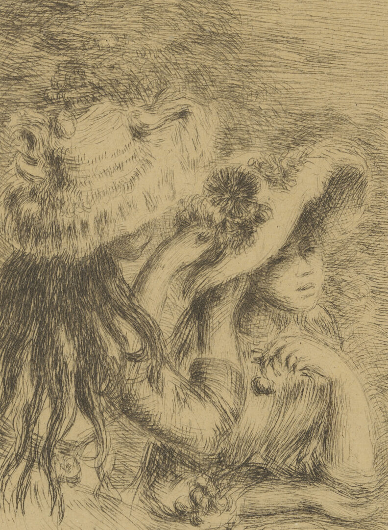 Lot 747: 2 Impressionist Etchings: Manet, Chat et les Fleurs & Renoir, Le Chapeau Epingle