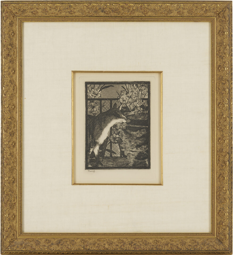 Lot 747: 2 Impressionist Etchings: Manet, Chat et les Fleurs & Renoir, Le Chapeau Epingle