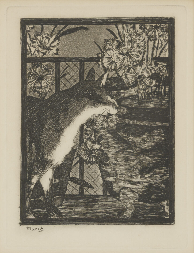 Lot 747: 2 Impressionist Etchings: Manet, Chat et les Fleurs & Renoir, Le Chapeau Epingle