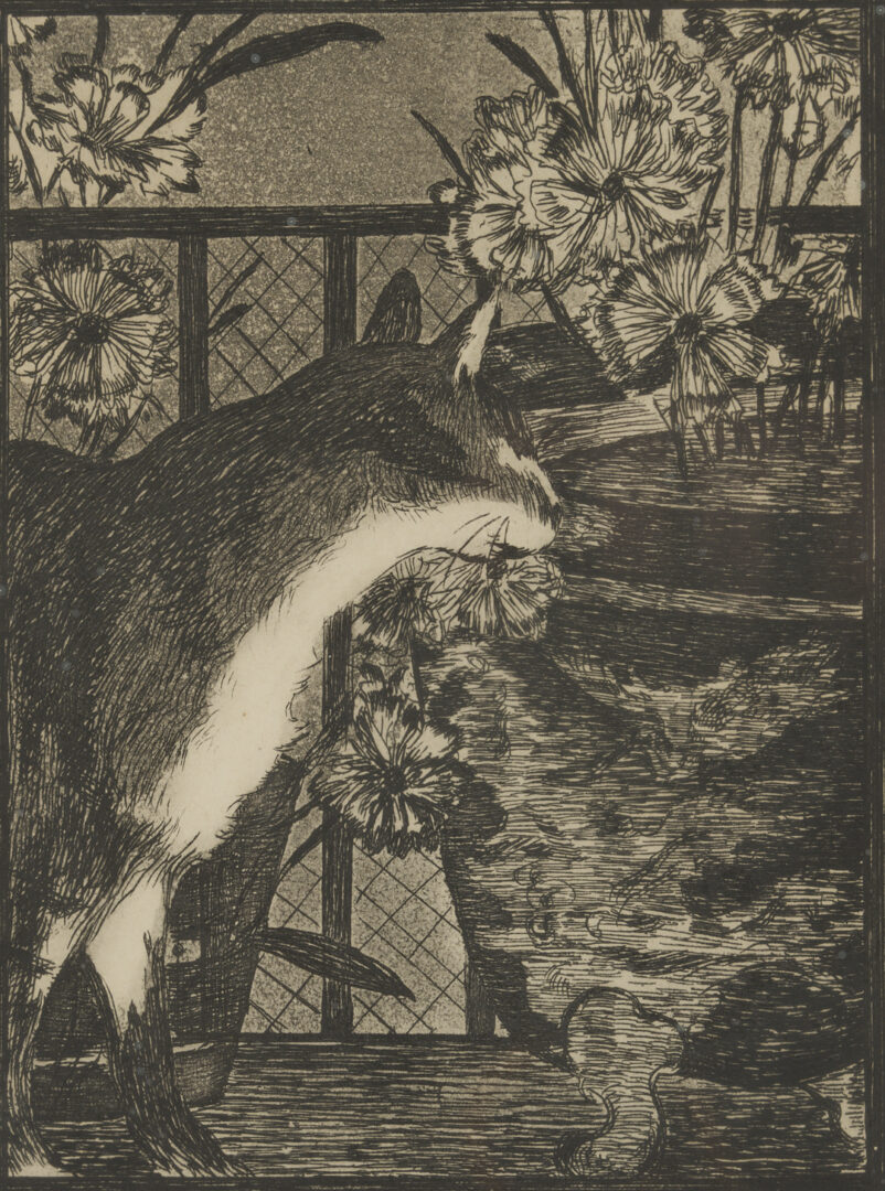 Lot 747: 2 Impressionist Etchings: Manet, Chat et les Fleurs & Renoir, Le Chapeau Epingle
