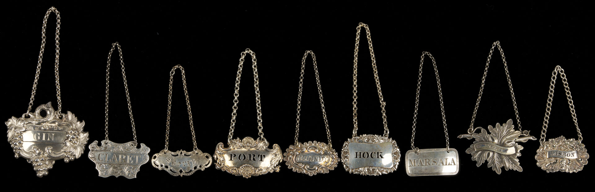Lot 74: 40 Antique British Sterling Silver Wine Labels