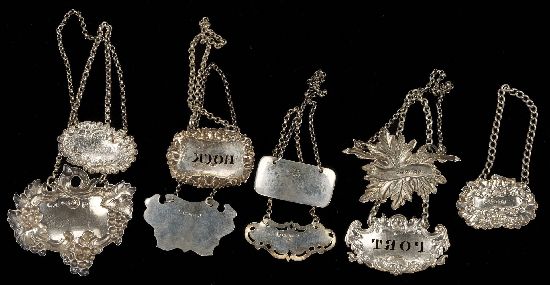 Lot 74: 40 Antique British Sterling Silver Wine Labels