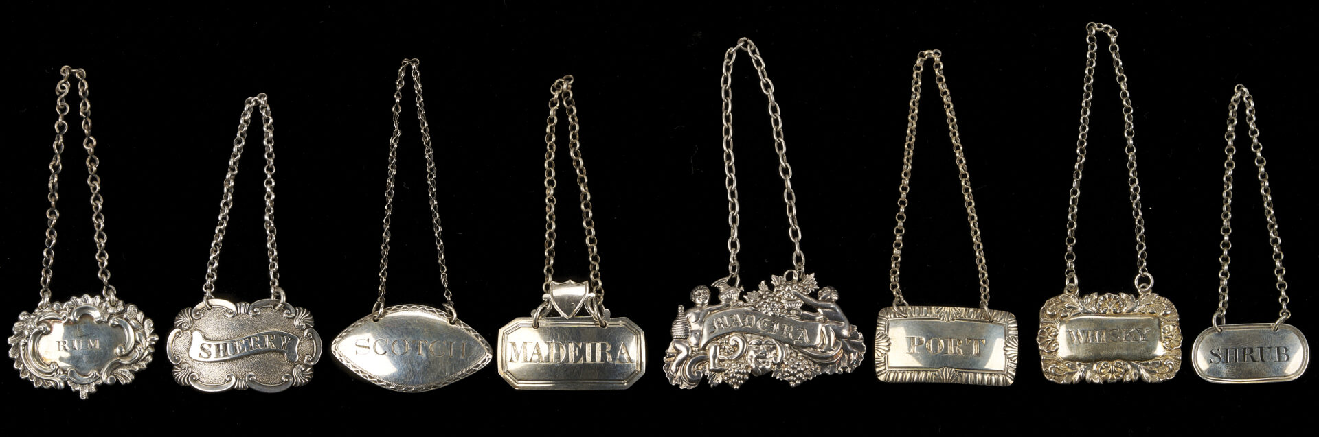 Lot 74: 40 Antique British Sterling Silver Wine Labels