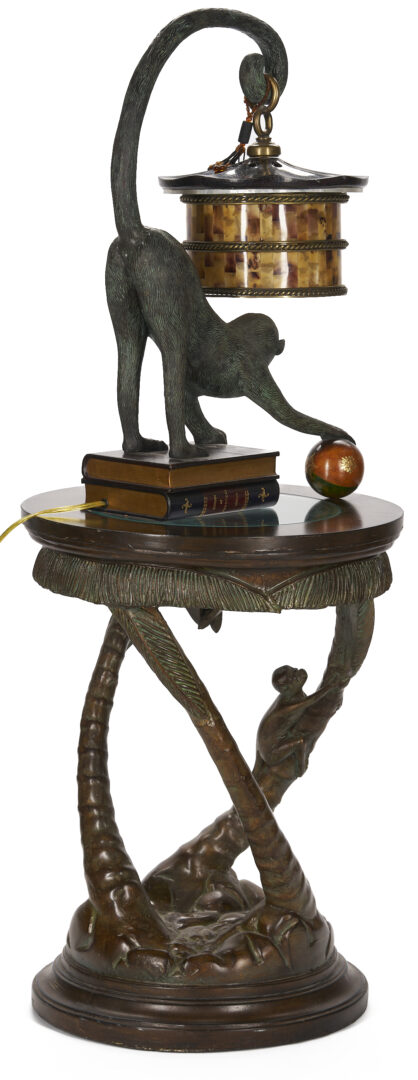 Lot 751: Maitland Smith Bronze Monkey Lamp & Associated Table