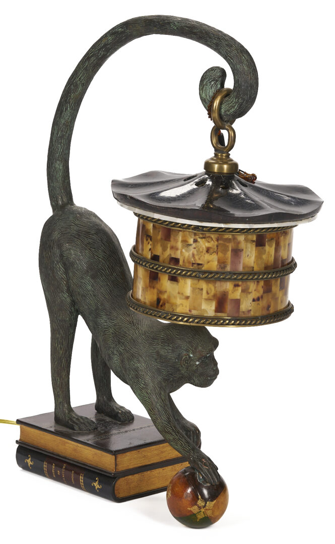 Lot 751: Maitland Smith Bronze Monkey Lamp & Associated Table