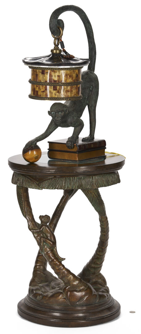 Lot 751: Maitland Smith Bronze Monkey Lamp & Associated Table