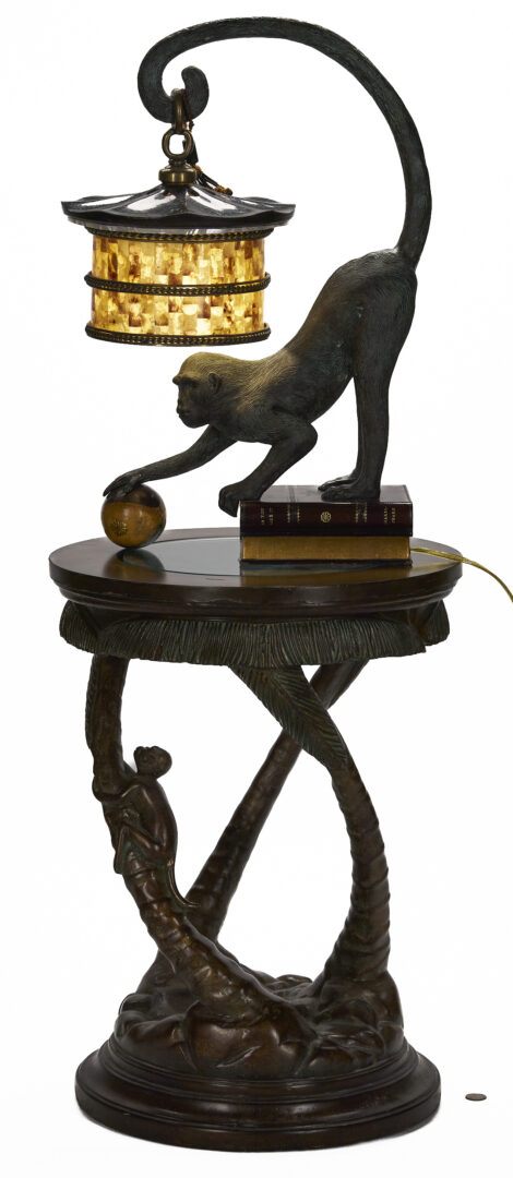 Lot 751: Maitland Smith Bronze Monkey Lamp & Associated Table