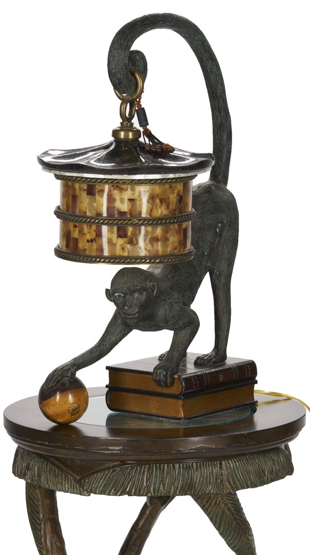 Lot 751: Maitland Smith Bronze Monkey Lamp & Associated Table