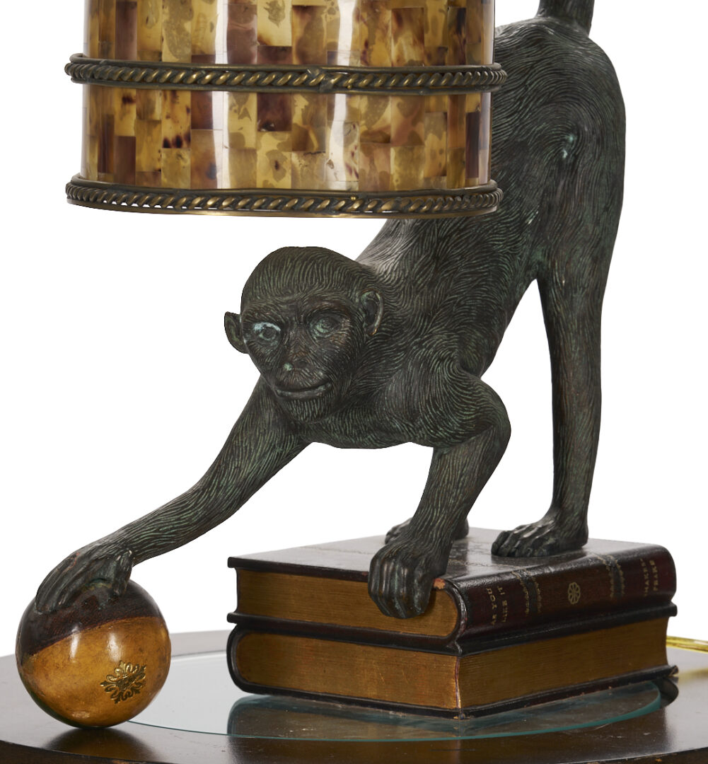 Lot 751: Maitland Smith Bronze Monkey Lamp & Associated Table