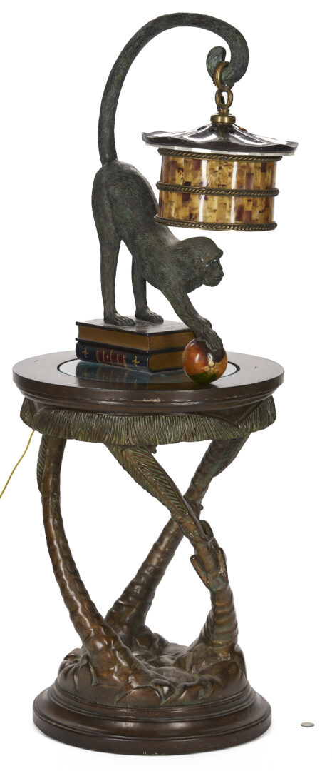Lot 751: Maitland Smith Bronze Monkey Lamp & Associated Table