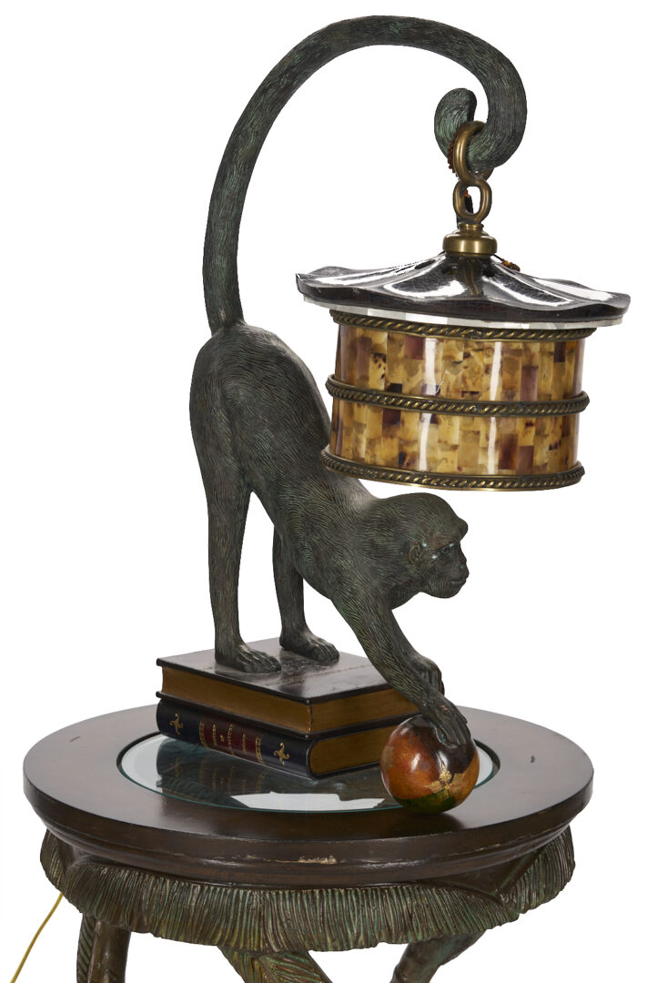 Lot 751: Maitland Smith Bronze Monkey Lamp & Associated Table