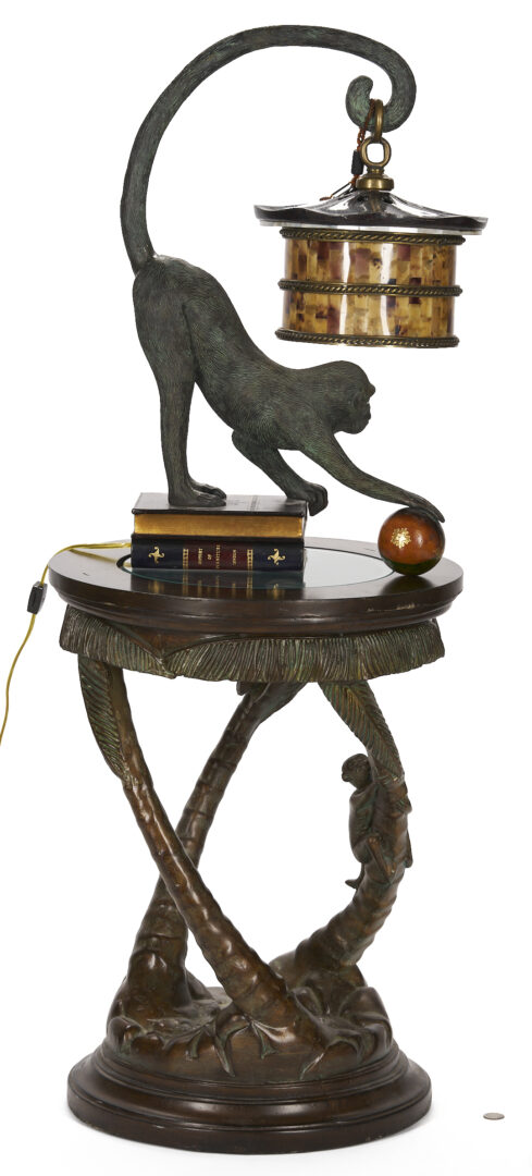 Lot 751: Maitland Smith Bronze Monkey Lamp & Associated Table