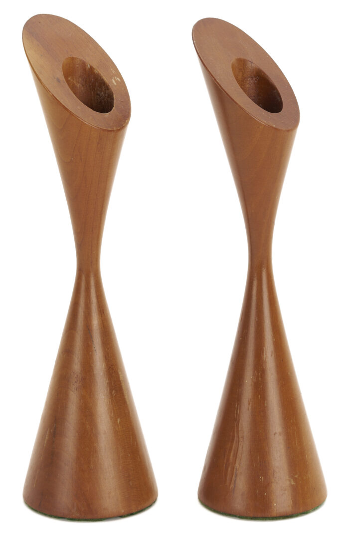 Lot 753: 2 Rude Osolnik Wood Vases, 2 Candle Holders, 1 Charles Counts Vase