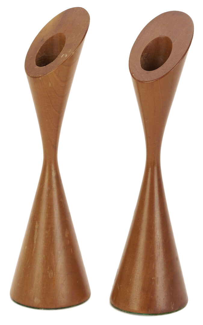 Lot 753: 2 Rude Osolnik Wood Vases, 2 Candle Holders, 1 Charles Counts Vase