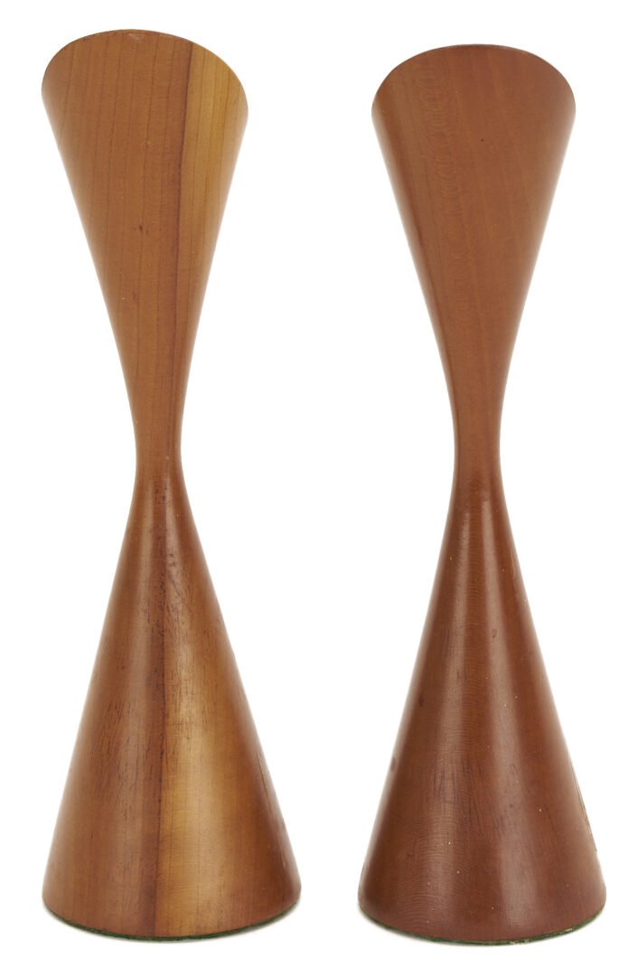 Lot 753: 2 Rude Osolnik Wood Vases, 2 Candle Holders, 1 Charles Counts Vase