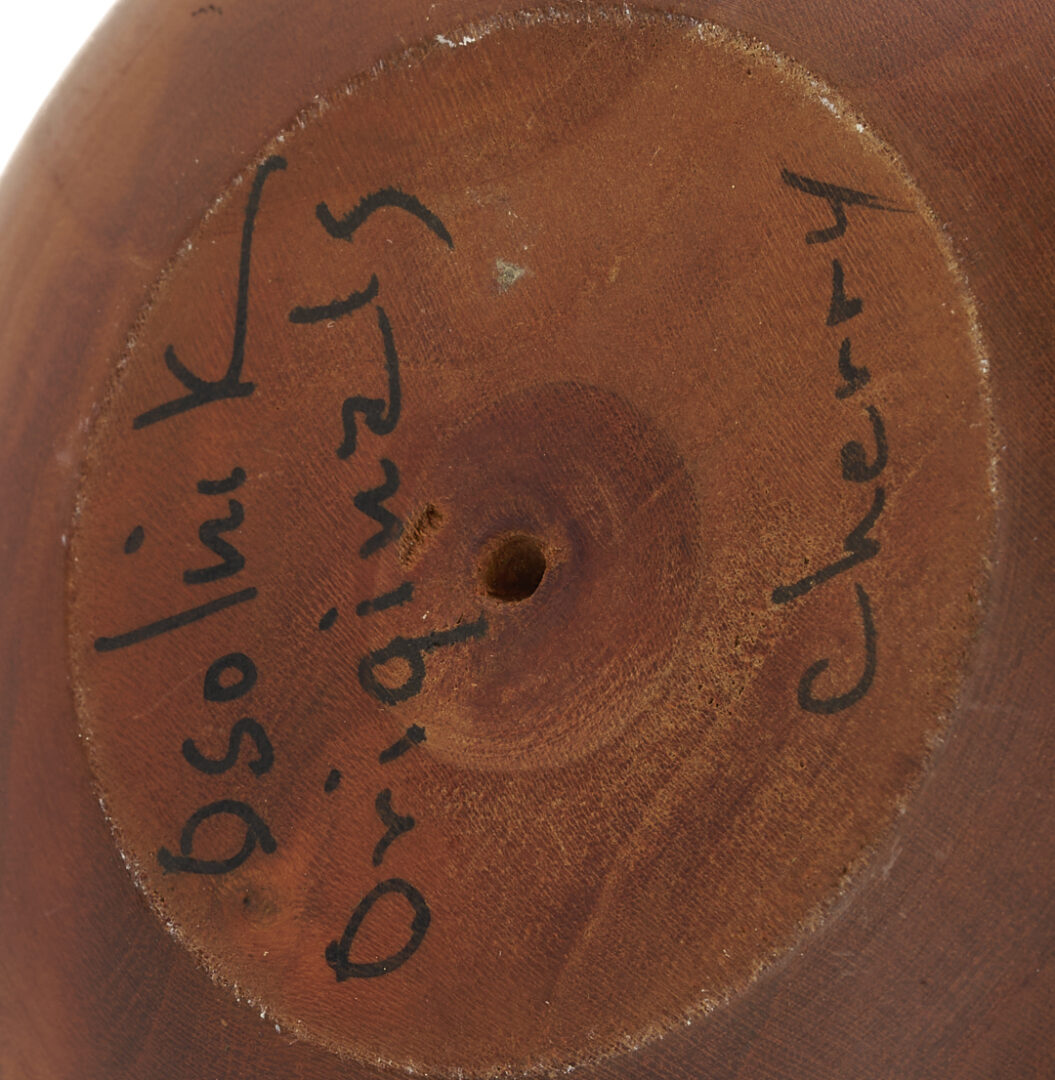 Lot 753: 2 Rude Osolnik Wood Vases, 2 Candle Holders, 1 Charles Counts Vase