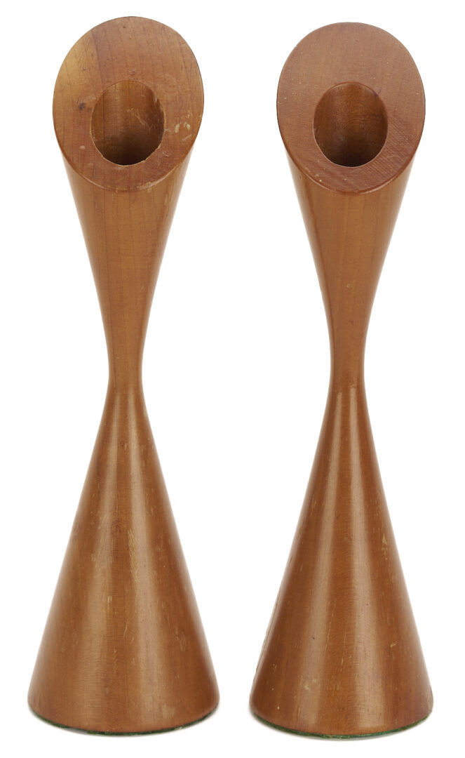 Lot 753: 2 Rude Osolnik Wood Vases, 2 Candle Holders, 1 Charles Counts Vase