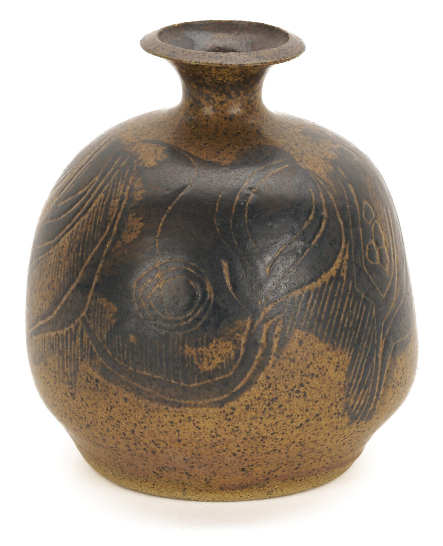 Lot 753: 2 Rude Osolnik Wood Vases, 2 Candle Holders, 1 Charles Counts Vase