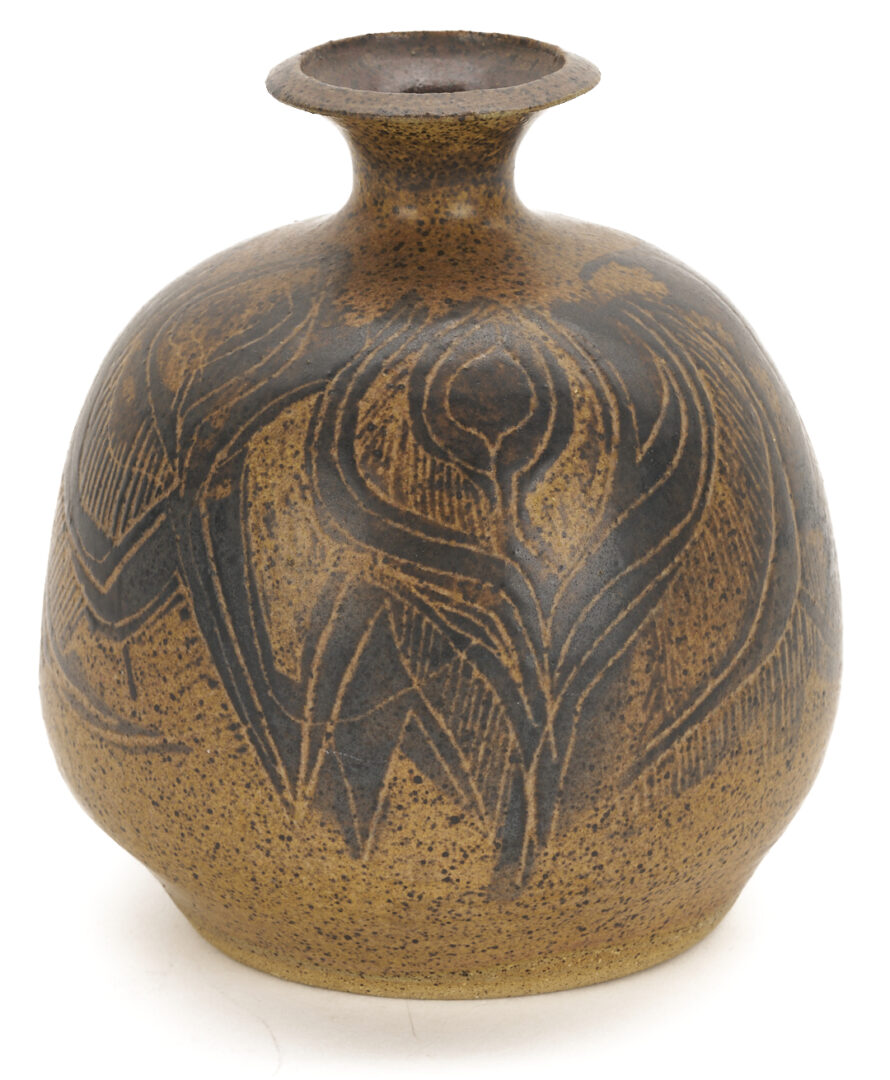Lot 753: 2 Rude Osolnik Wood Vases, 2 Candle Holders, 1 Charles Counts Vase