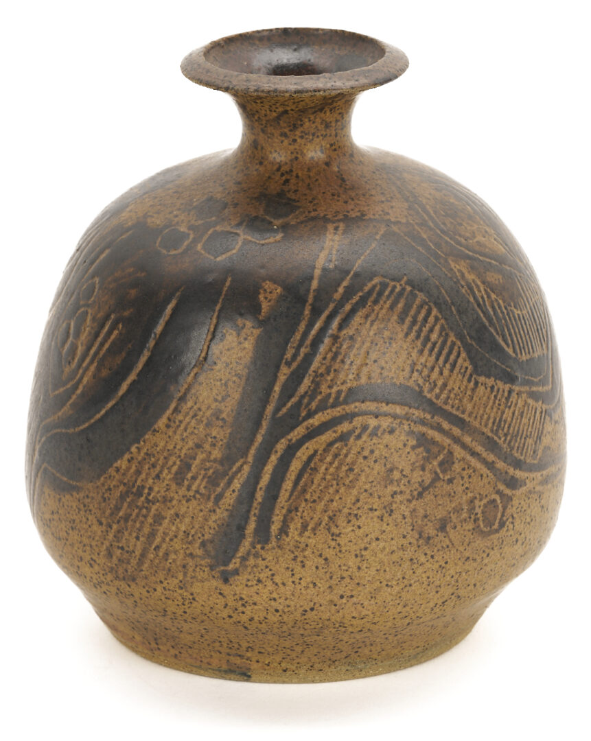 Lot 753: 2 Rude Osolnik Wood Vases, 2 Candle Holders, 1 Charles Counts Vase