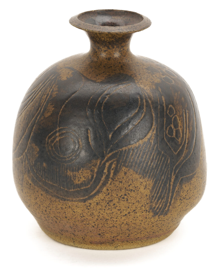 Lot 753: 2 Rude Osolnik Wood Vases, 2 Candle Holders, 1 Charles Counts Vase