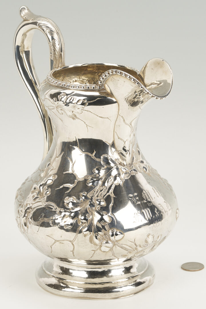 Lot 75: Boston Coin Silver Pitcher c. 1854