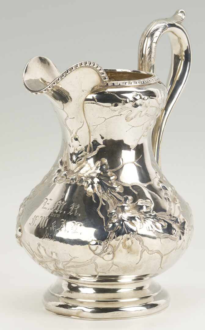 Lot 75: Boston Coin Silver Pitcher c. 1854