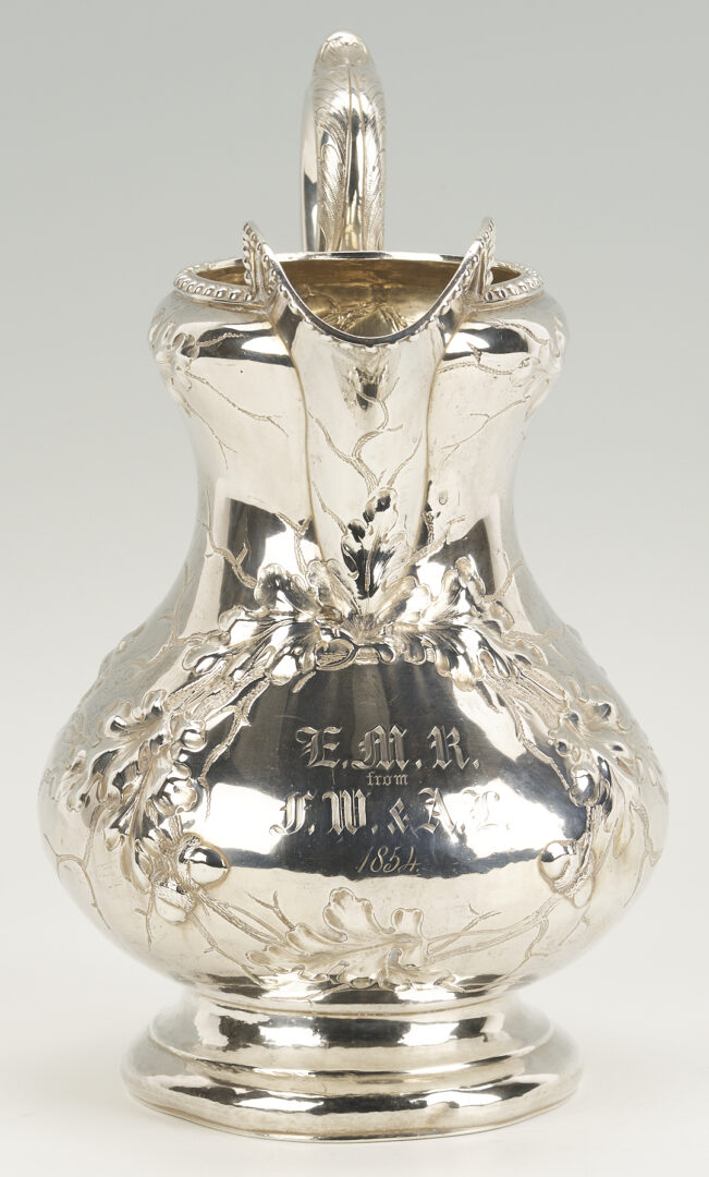 Lot 75: Boston Coin Silver Pitcher c. 1854