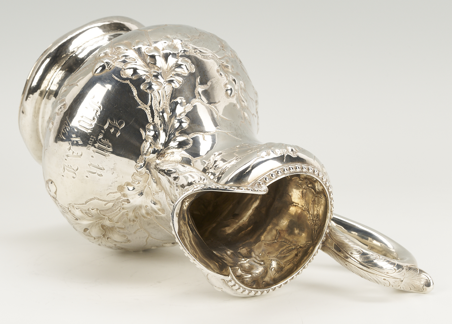 Lot 75: Boston Coin Silver Pitcher c. 1854