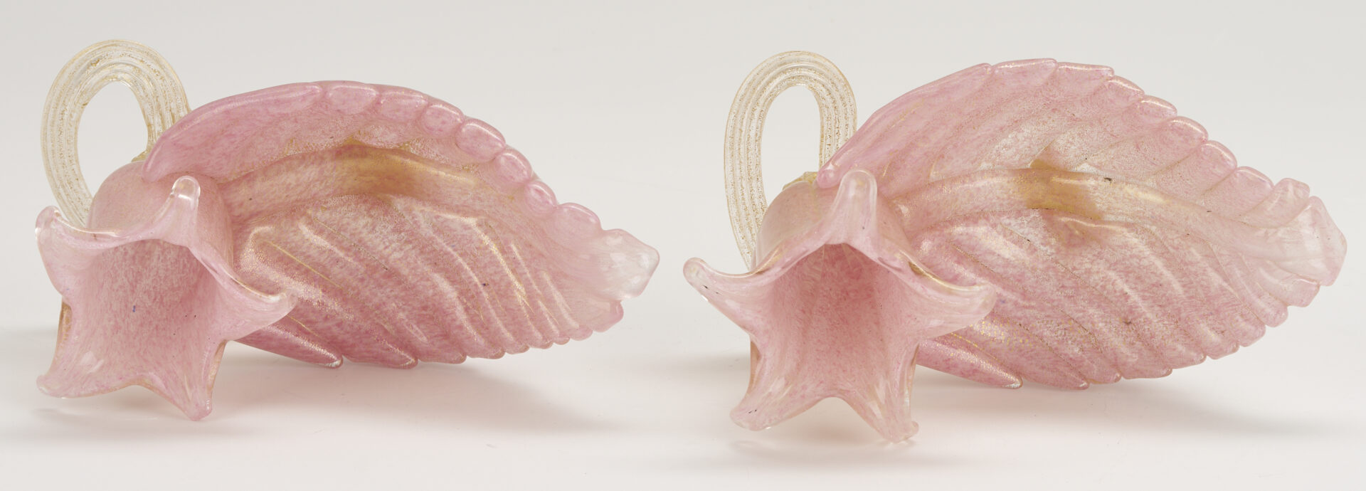 Lot 761: Pr. Barovier & Toso Leaf Bowls, Venetian Goblet, Swan, and Millefiori Goblet