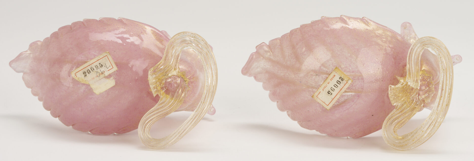 Lot 761: Pr. Barovier & Toso Leaf Bowls, Venetian Goblet, Swan, and Millefiori Goblet