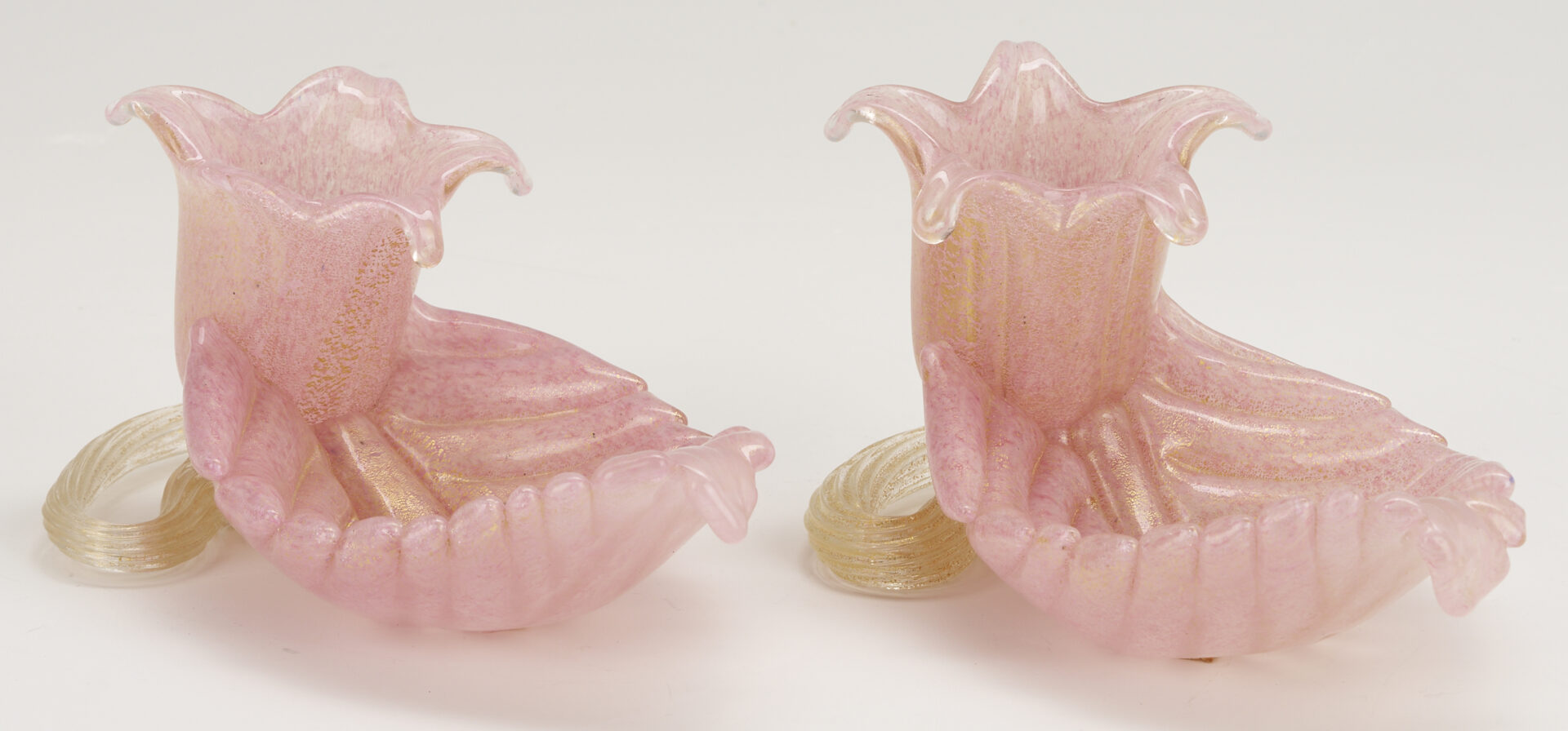 Lot 761: Pr. Barovier & Toso Leaf Bowls, Venetian Goblet, Swan, and Millefiori Goblet