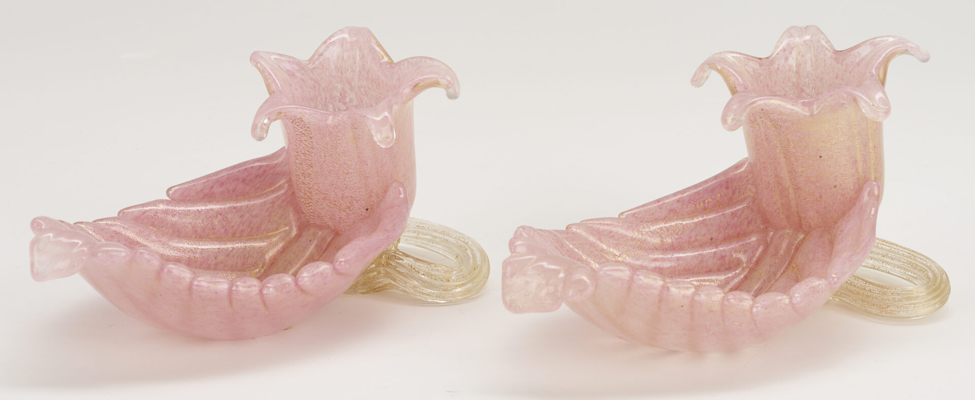 Lot 761: Pr. Barovier & Toso Leaf Bowls, Venetian Goblet, Swan, and Millefiori Goblet