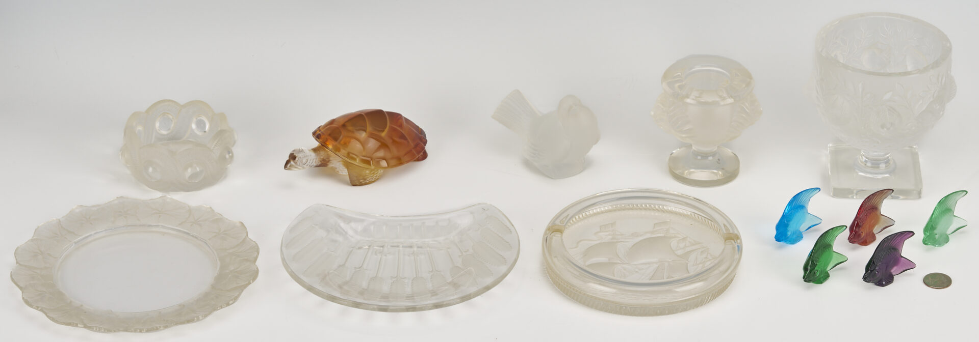 Lot 762: 13 Pcs. Lalique Glass, incl. Dishes & Animals