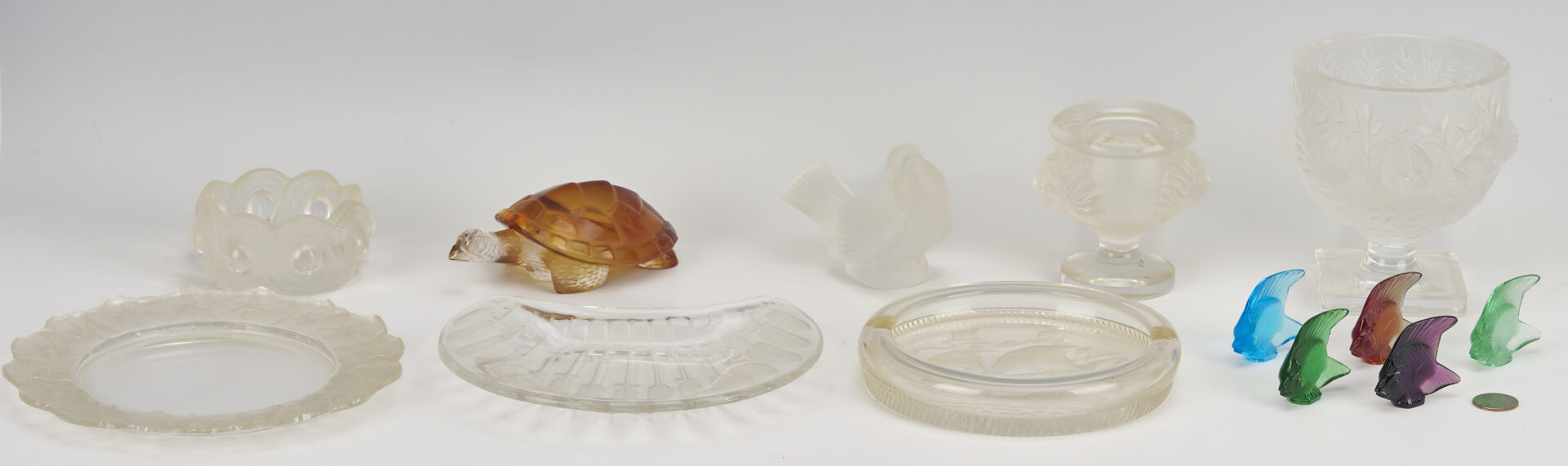 Lot 762: 13 Pcs. Lalique Glass, incl. Dishes & Animals