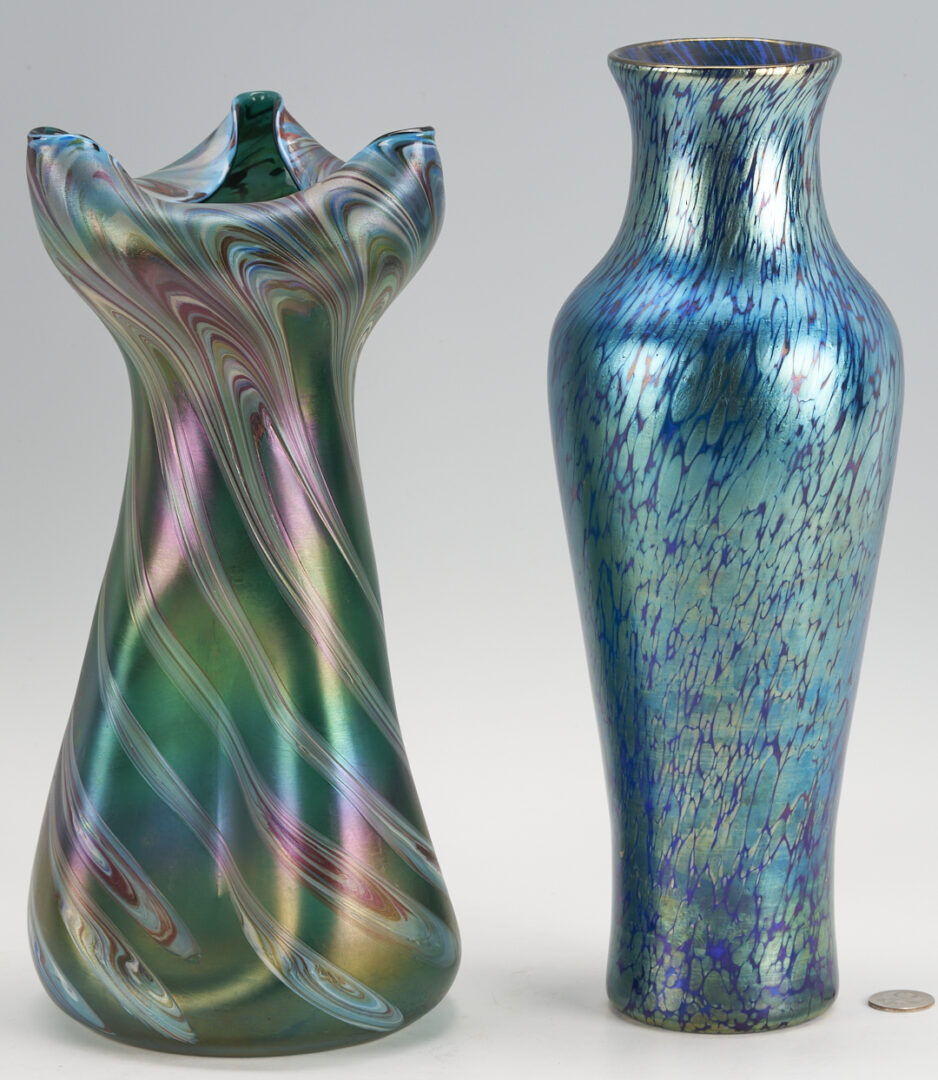Lot 765: Loetz Tall Papillon Vase & Rindskopf Vase