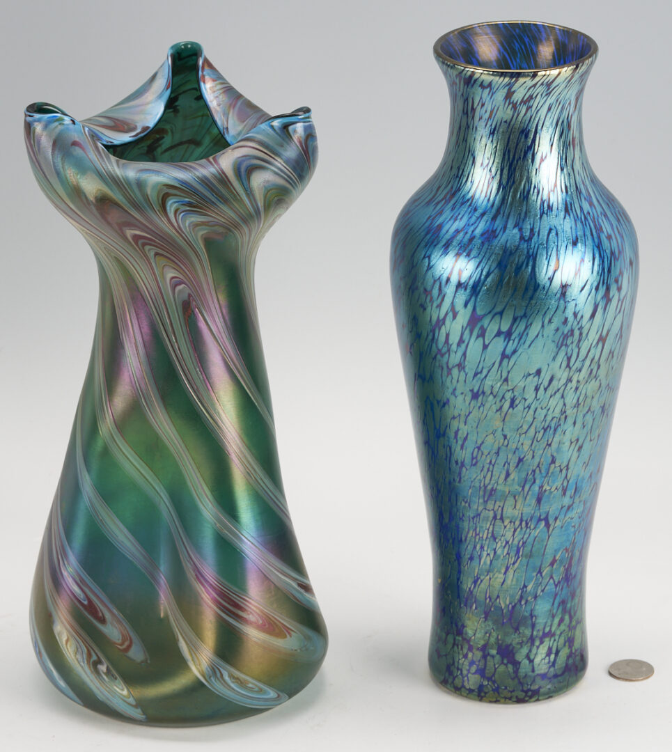 Lot 765: Loetz Tall Papillon Vase & Rindskopf Vase