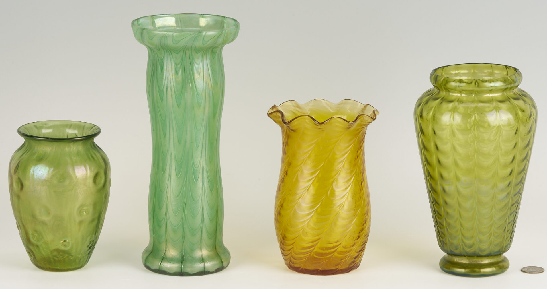 Lot 766: 4 Iridescent Art Glass Vases incl. Loetz Rusticana