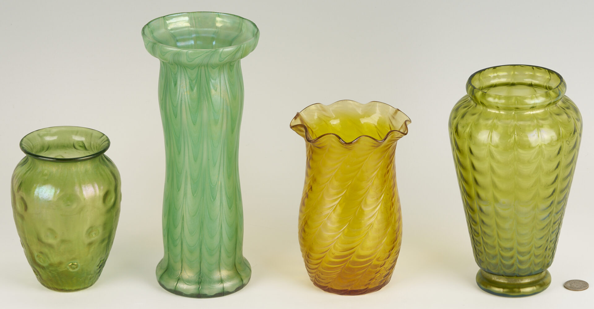 Lot 766: 4 Iridescent Art Glass Vases incl. Loetz Rusticana