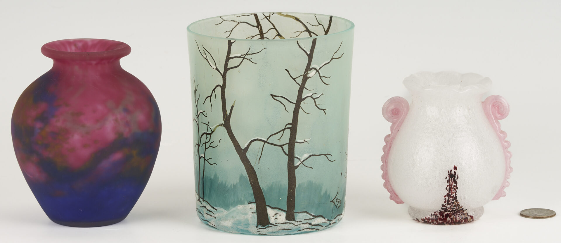 Lot 769: 3 Small Art Glass Vases, incl. French Legras, Muller Freres