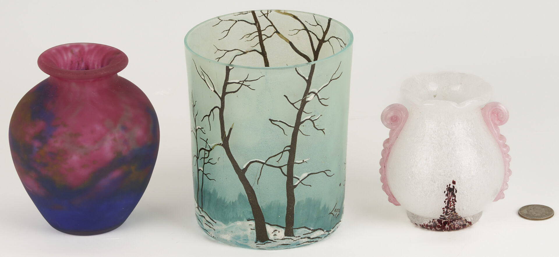 Lot 769: 3 Small Art Glass Vases, incl. French Legras, Muller Freres