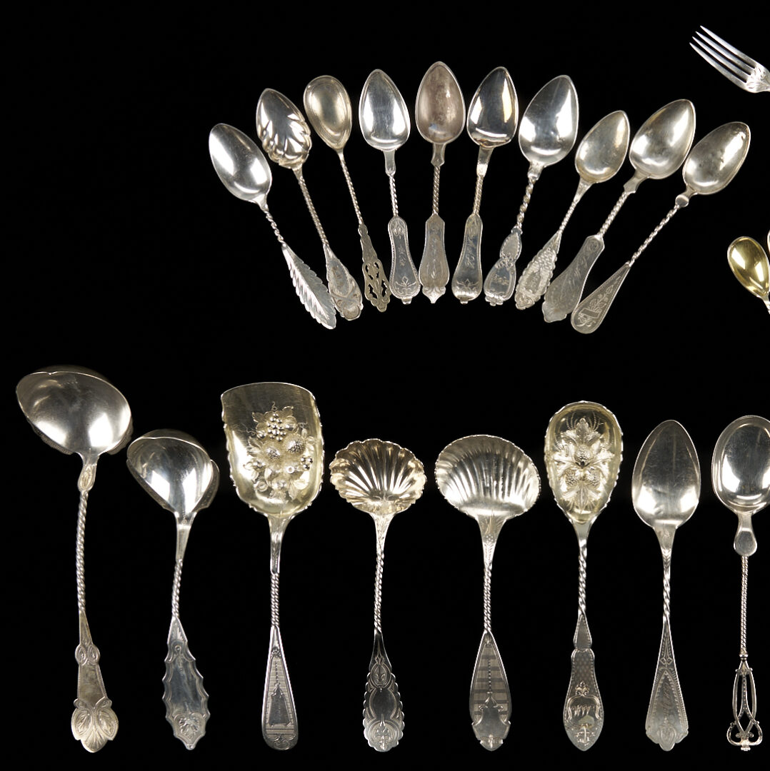 Lot 76: 36 Pcs. Twist Handle Coin Silver Flatware Incl. Ice Cream Spoons