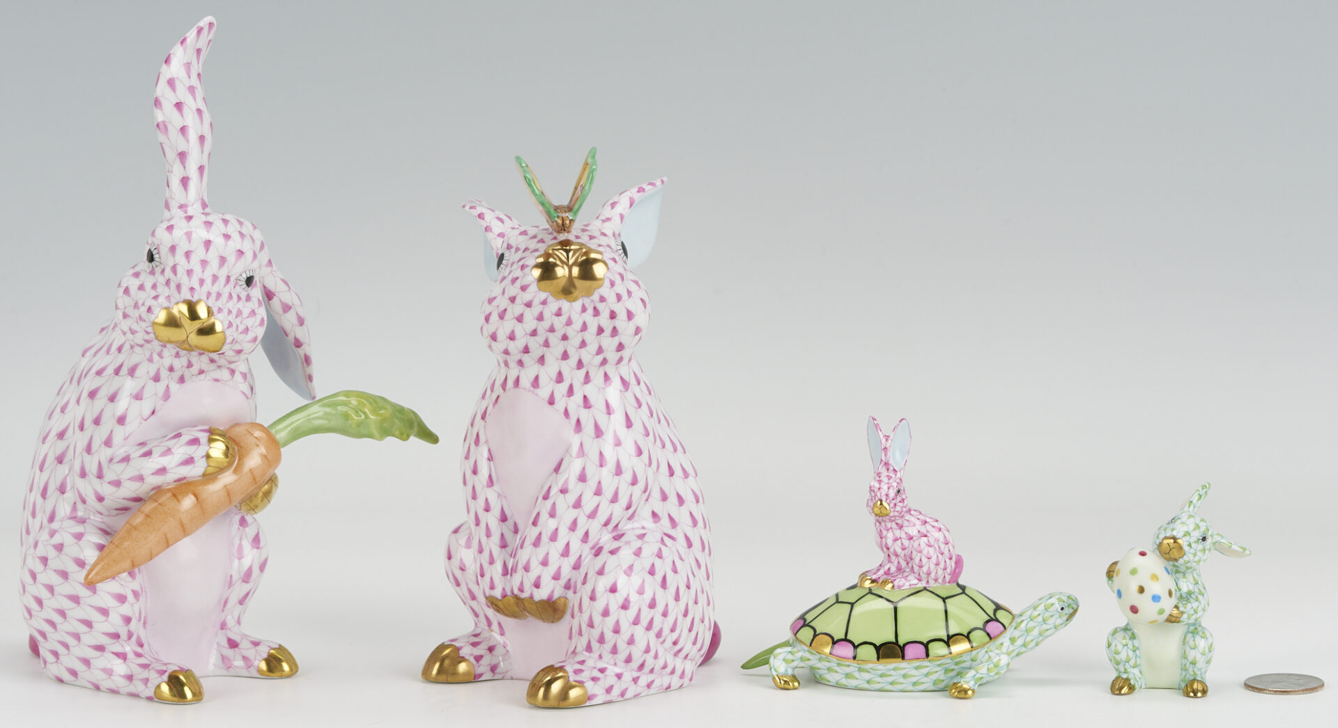 Lot 771: 4 Herend Fishnet Bunny or Rabbit Figurines