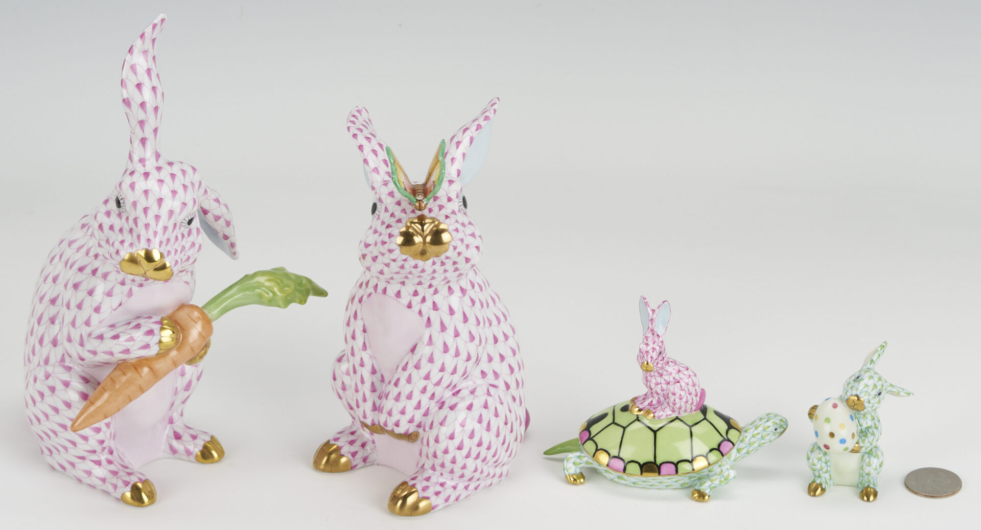 Lot 771: 4 Herend Fishnet Bunny or Rabbit Figurines